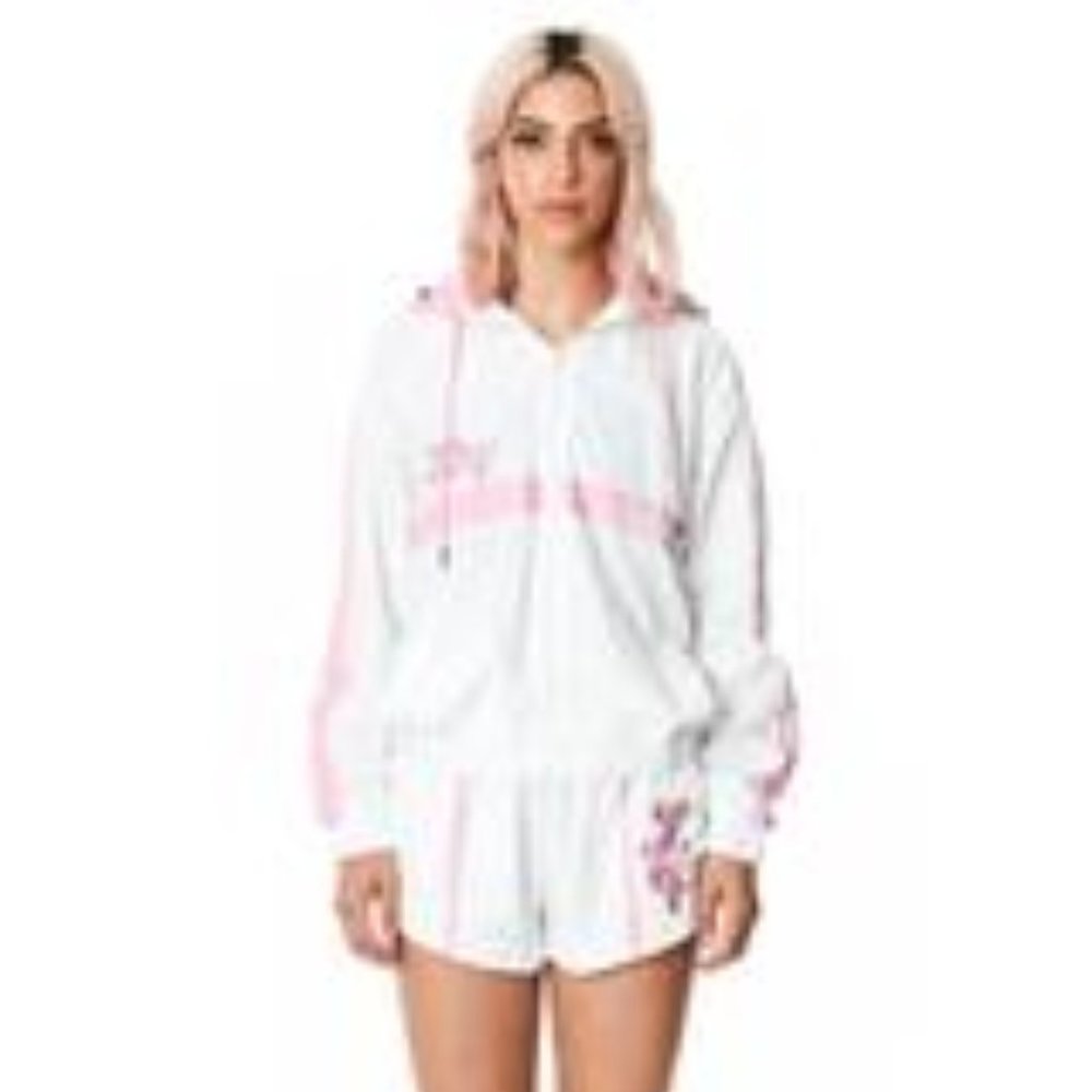 LF The Brand NWT White & Pink Logo Hooded Windbreaker Jacket Small - Picture 2 of 5
